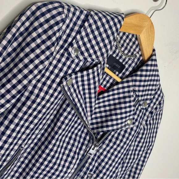 J. Crew White Blue Gingham Moto Motorcycle Jacket Size 2 - Picture 4 of 12